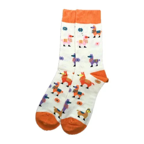 White Colourful Llama Socks - Sock Bro
