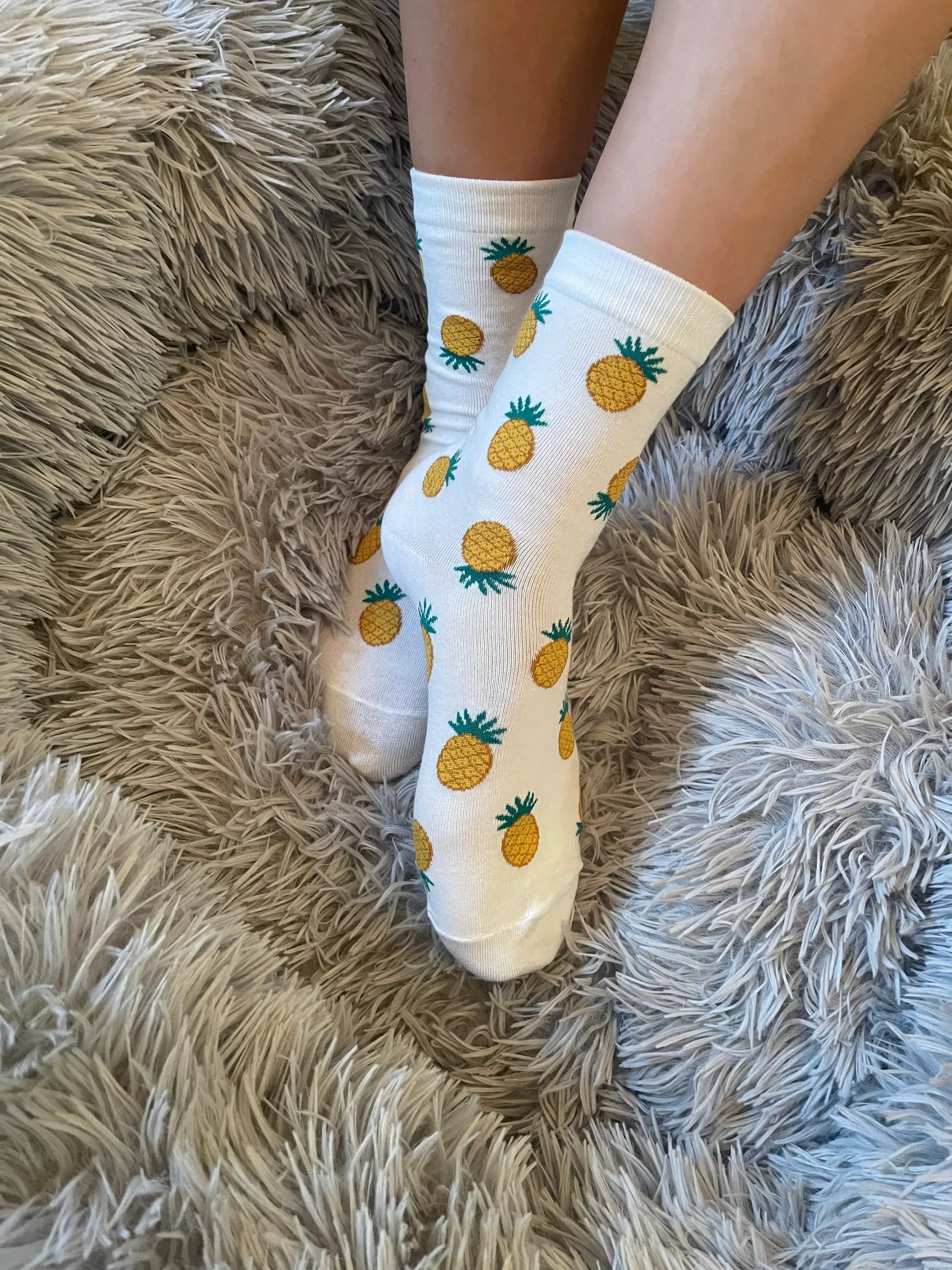 White Crew Pineapple Socks - Sock Bro 