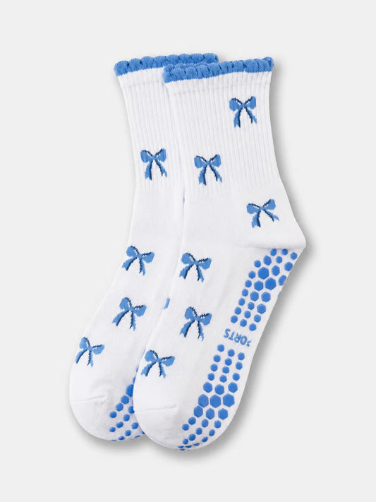 Blue Ribbon Bow Pilates Socks