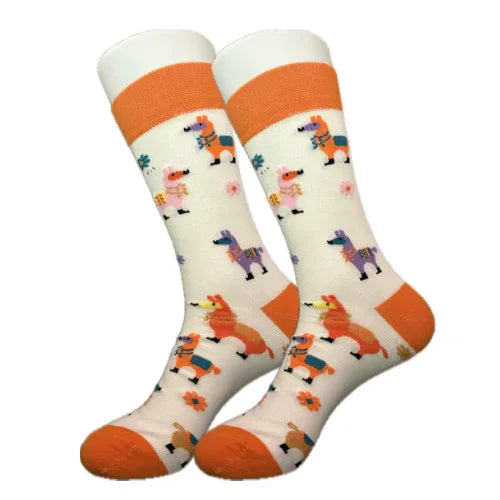 White Colourful Llama Socks - Sock Bro 