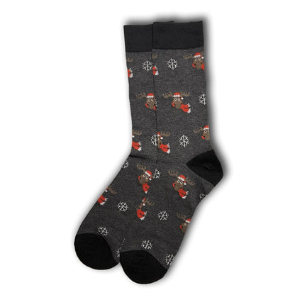 Grey Christmas Moose Socks - Sock Bro 