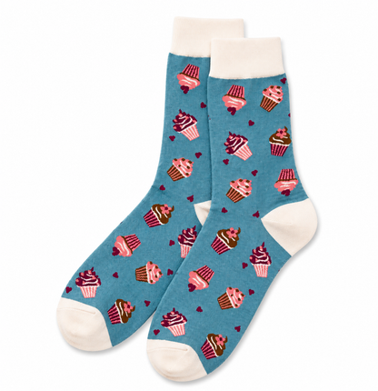Blue Cupcake Heart Socks
