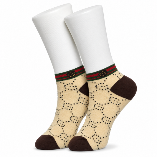 Beige Designer Ankle Socks
