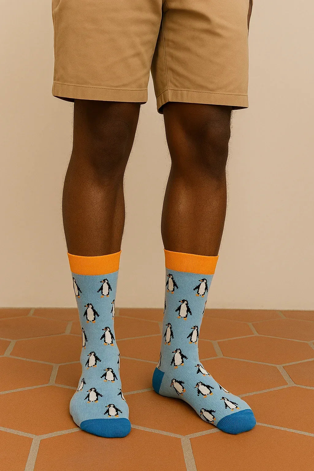 Blue Orange Penguin Socks