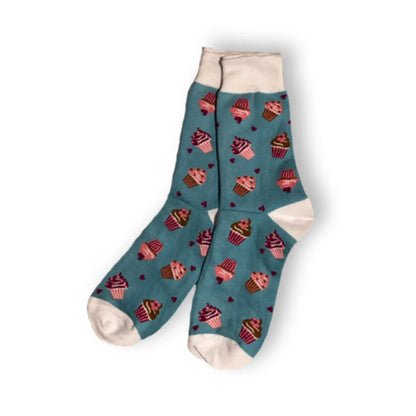 Blue Cupcake Heart Socks