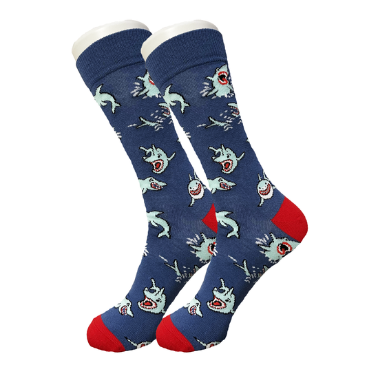 Blue Smiling Shark Socks